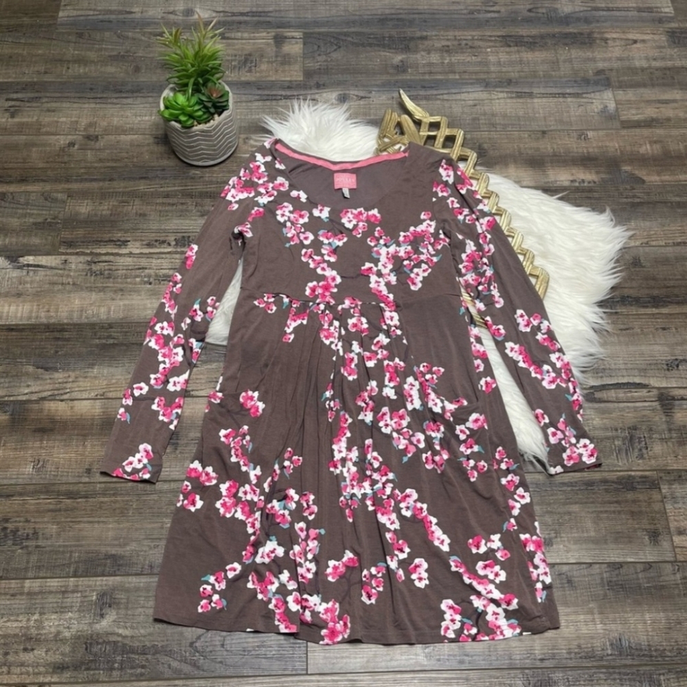 Joules Brown Floral Long Sleeve Dress